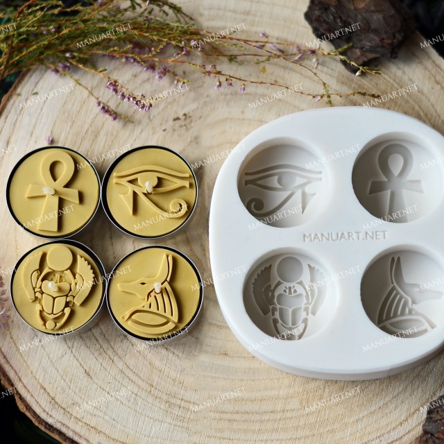 Forma silikonowa - Symbole egipskie do świec tealight podgrzewaczy - do wyrobu mydła, świec i odlewów 