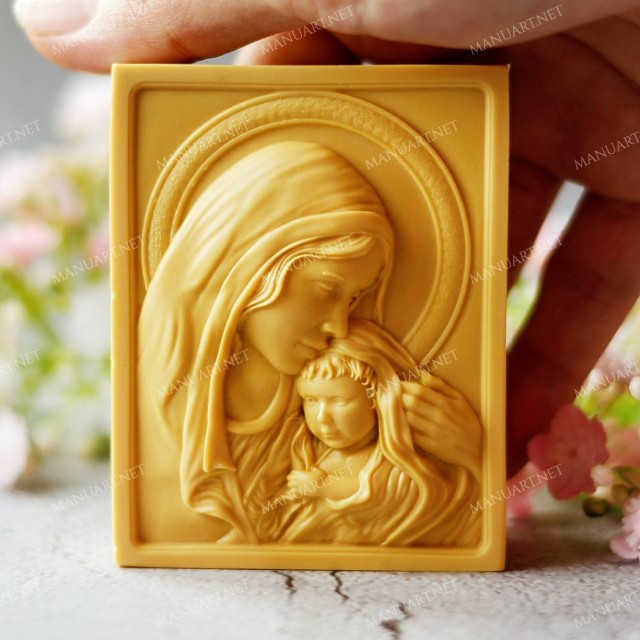 Forma silikonowa - Maryja Panna z DzieciÄ…tkiem Jezus 2D - do wyrobu mydÅ‚a, Å›wiec i odlewÃ³w 
